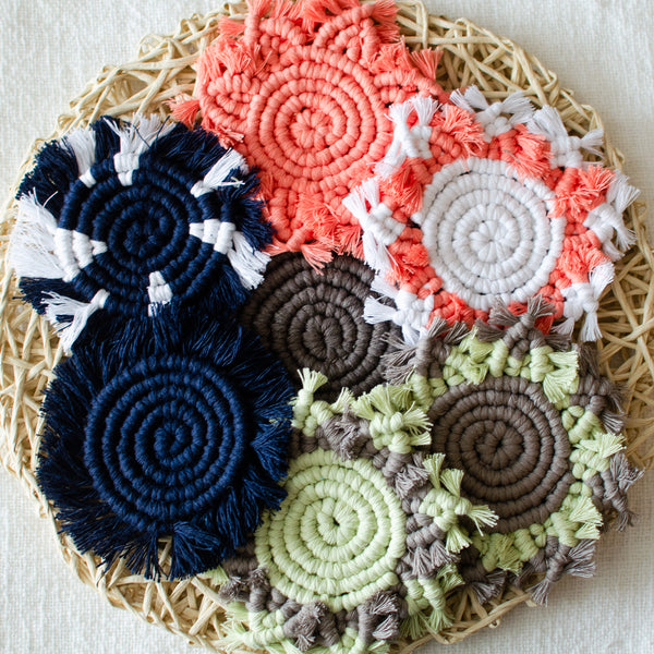 Coral & White Star Coasters - Macrame