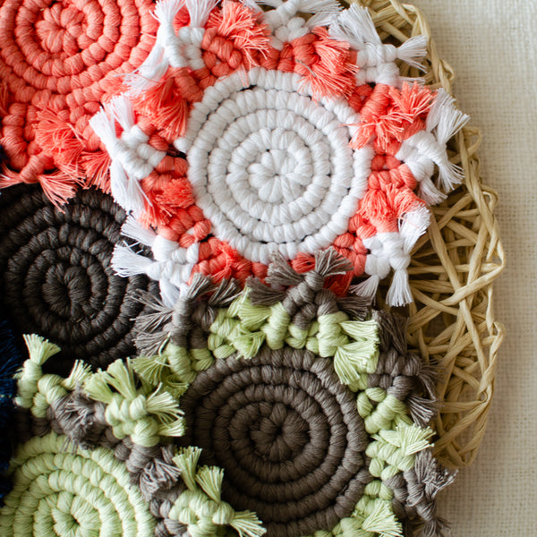 Coral & White Star Coasters - Macrame