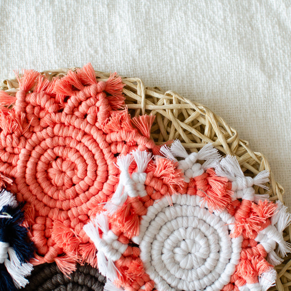 Coral & White Star Coasters - Macrame