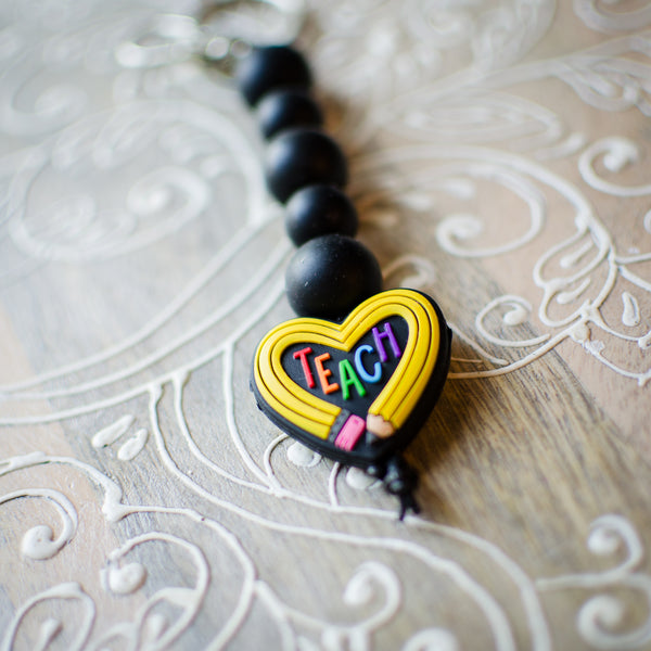 Beaded Keychain -Pencil Heart