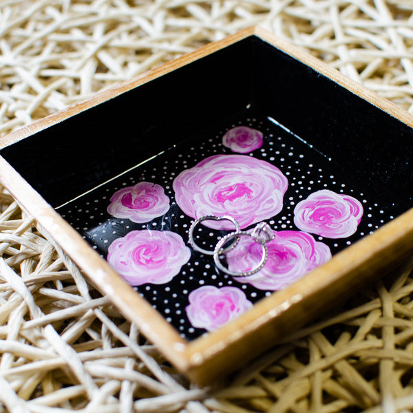 Pink Roses & Dots Wooden Tray